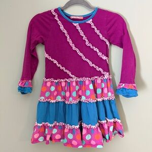 Jelly The Pug Magenta & Teal Polka Dot Tiered Dress Party Dot Diagonal Ruffle